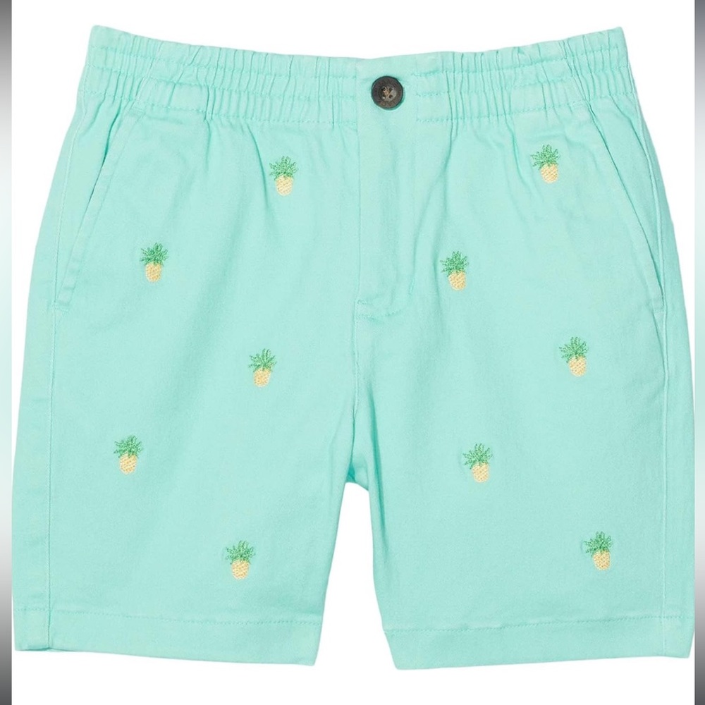 NWT Janie & Jack boys size 6 pineapple embroidered twill pull-on shirt in aqua